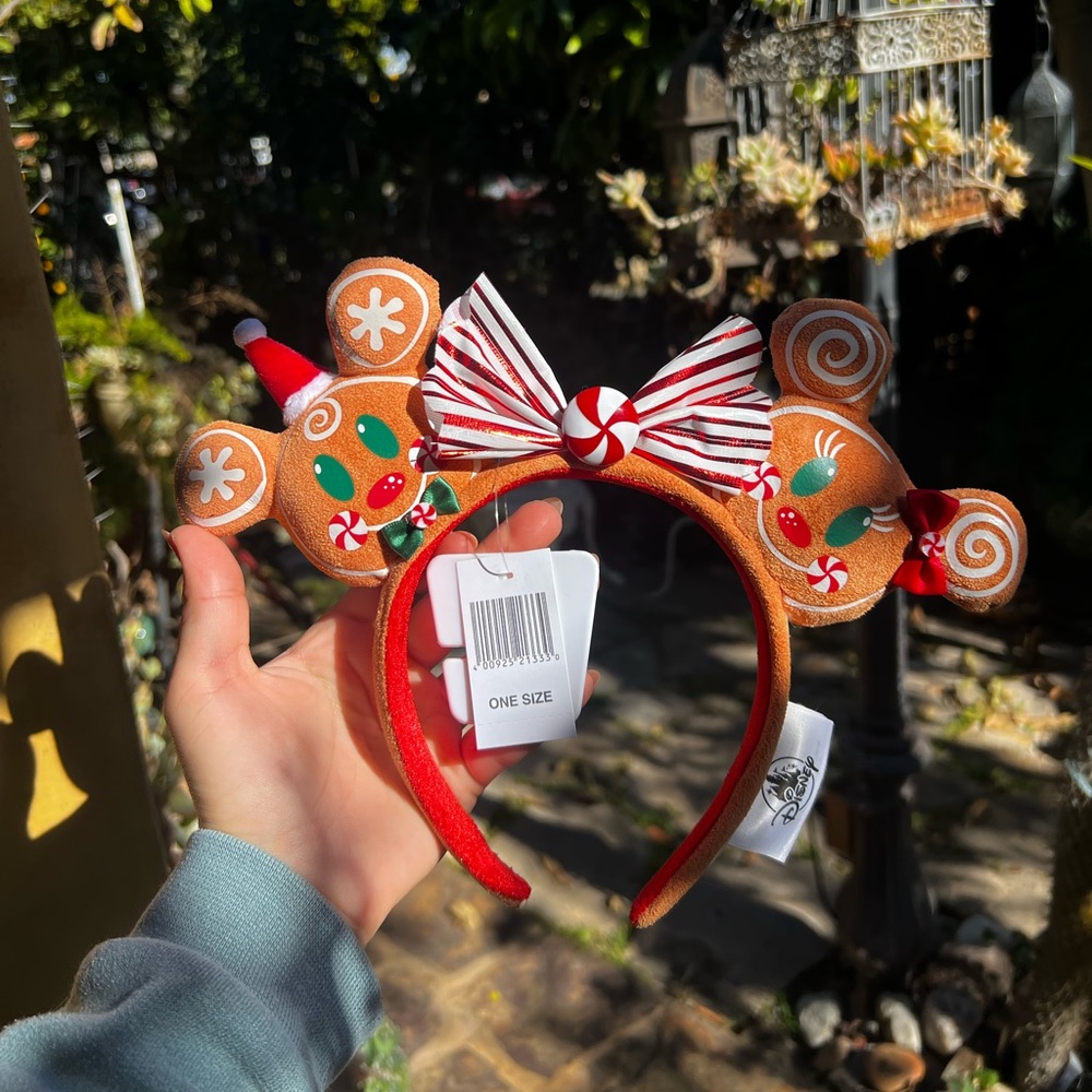 NWT Disney Parks Christmas Holiday Gingerbread Mickey Minnie Ears Headband